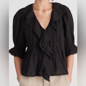 Madewell Black Ruffle-Front V-Neck Blouse